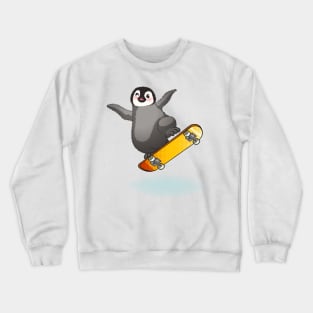 Happy emperor penguin chick with skateboard Crewneck Sweatshirt